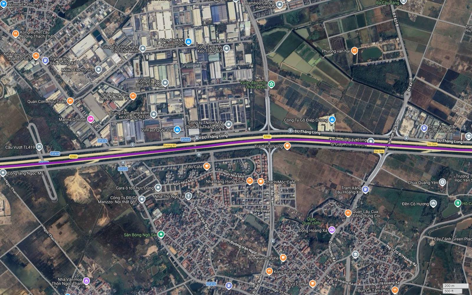 Hành lang metro số 5 Hà Nội qua cầu vượt Sài Sơn và trục ĐT421B tại vùng Yên Sơn, Hoàng Xá