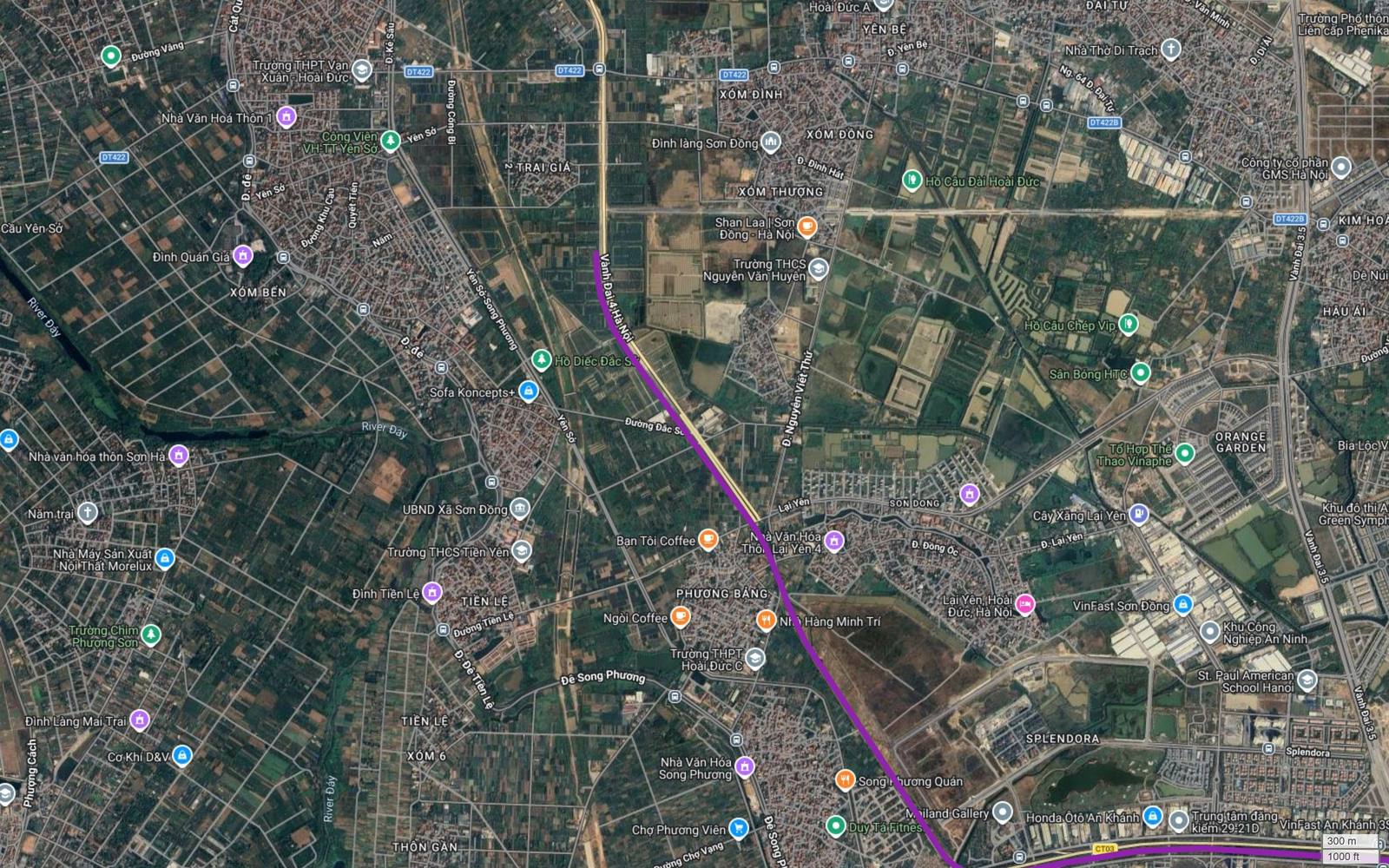 Nhánh phụ tuyến metro số 5 Hà Nội chạy dọc hành lang Vành đai 4 Hà Nội qua Sơn Đồng, Tiên Yên, cắt các trục ĐT422 và Vành đai 3.5