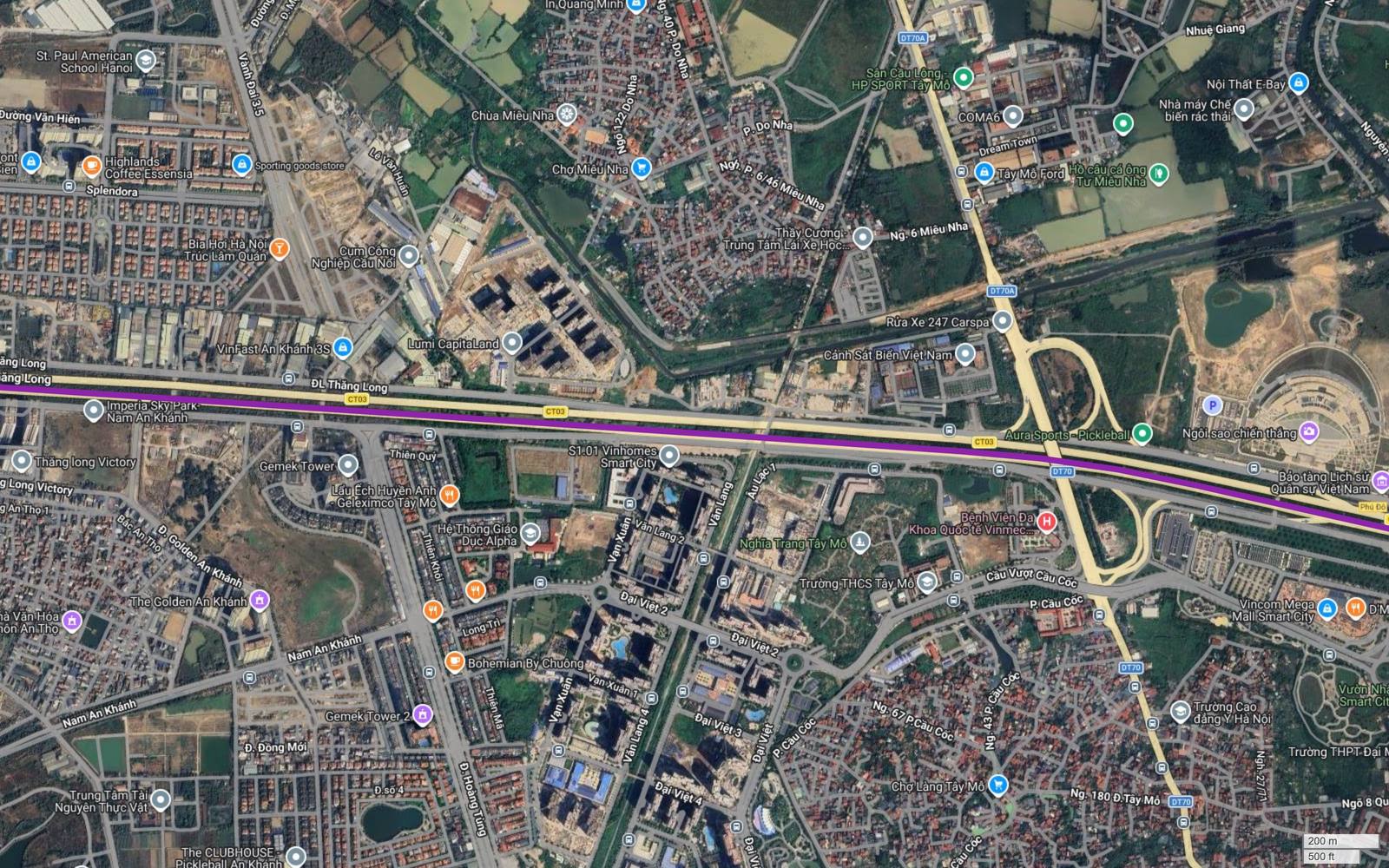 Hành lang metro số 5 Hà Nội cắt trục ĐT70 tại cầu vượt Cầu Cốc, Tây Mỗ, cạnh Vincom Mega Mall Smart City