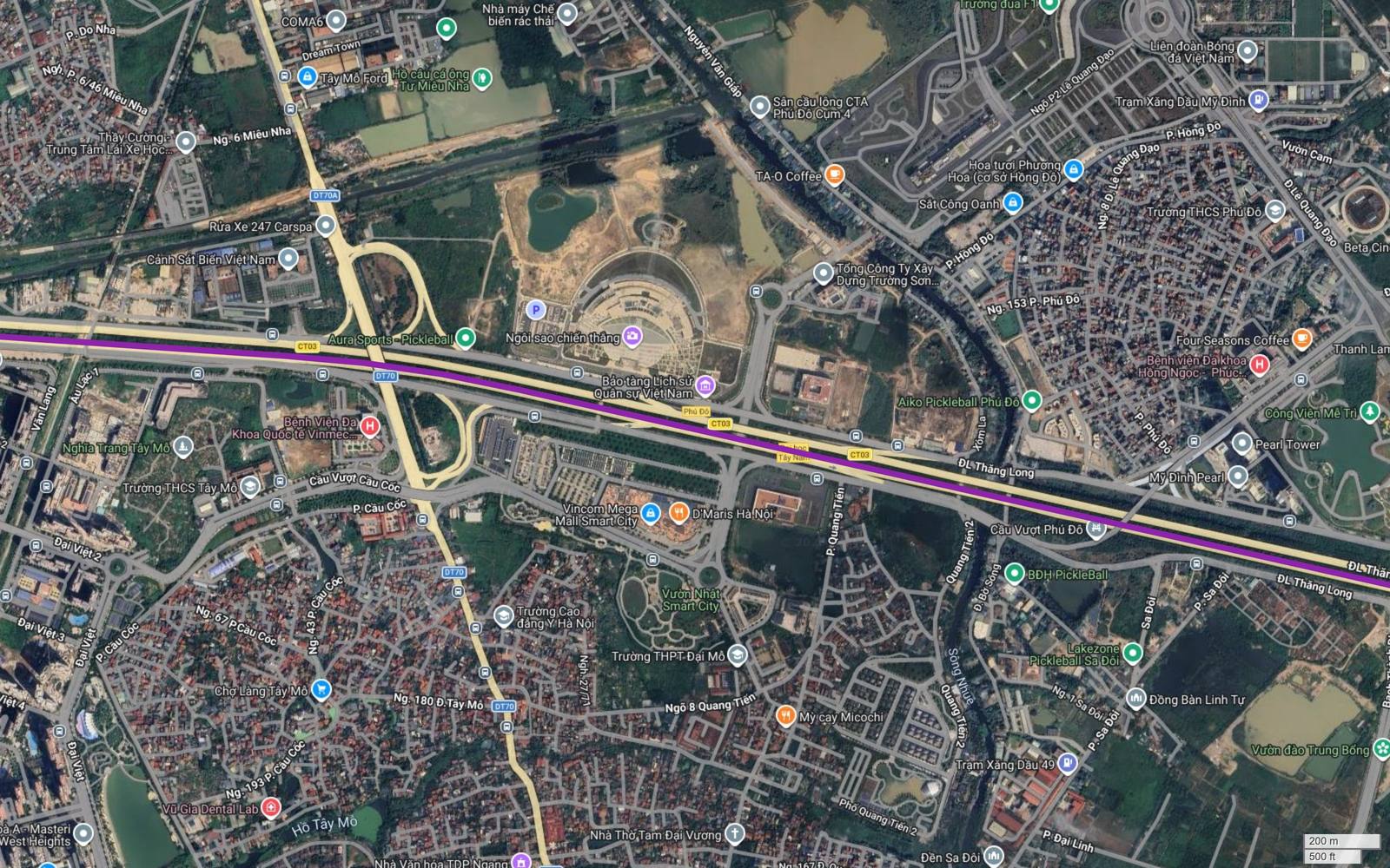 Hành lang metro số 5 Hà Nội qua cầu vượt Phú Đô và trục Lê Quang Đạo kéo dài, khu vực Mỹ Đình Pearl và Bảo tàng Lịch sử Quân sự