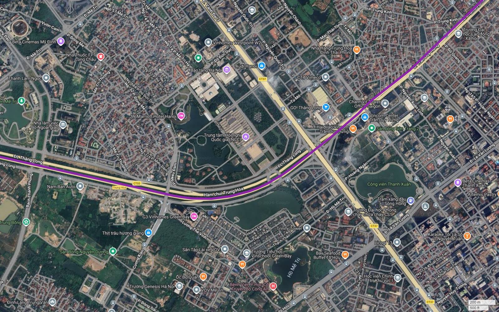 Hành lang metro số 5 Hà Nội cắt Vành đai 3 tại nút Trung Hòa với hầm chui và đường trên cao Khuất Duy Tiến Phạm Hùng