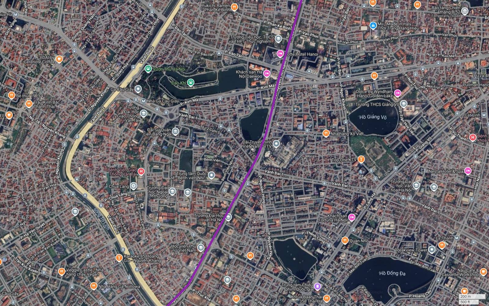 Hành lang metro số 5 Hà Nội cắt Vành đai 1 tại đoạn Kim Mã, Đê La Thành trên trục Nguyễn Chí Thanh