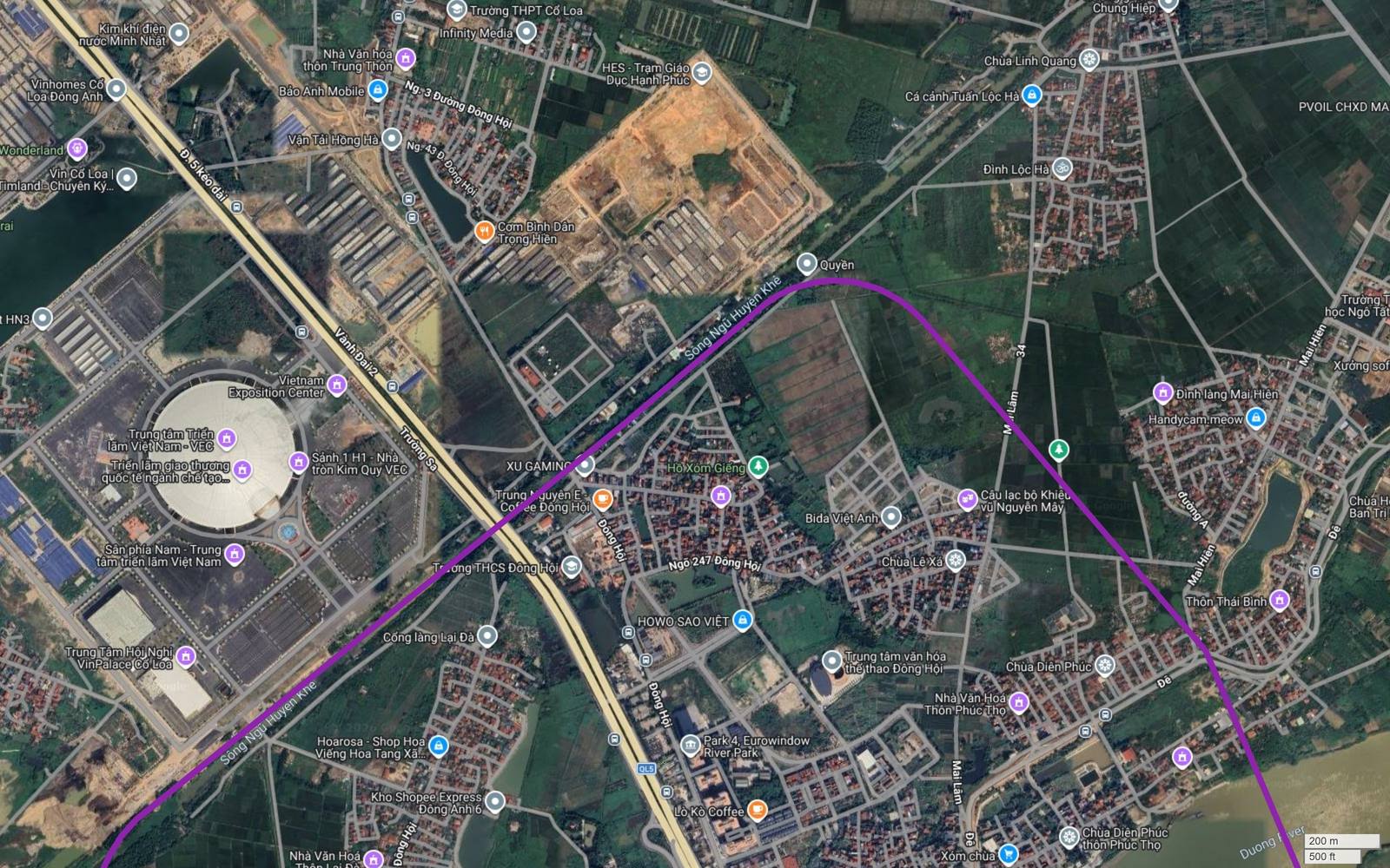 Hành lang metro số 5 Hà Nội cắt trục đường Trường Sa mang nhãn Vành đai 2 tại Đông Hội, gần trục QL5 kéo dài và AH14