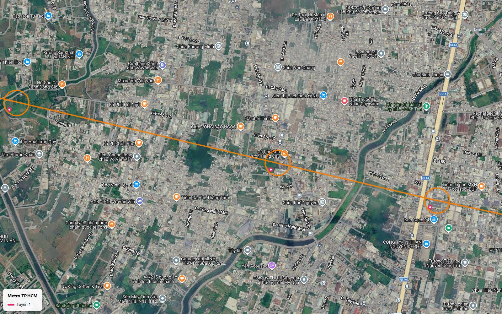 Hành trình tuyến metro số 1 qua dải dân cư Bến Lội tiến tới ga trung chuyển bên Quốc lộ 1A