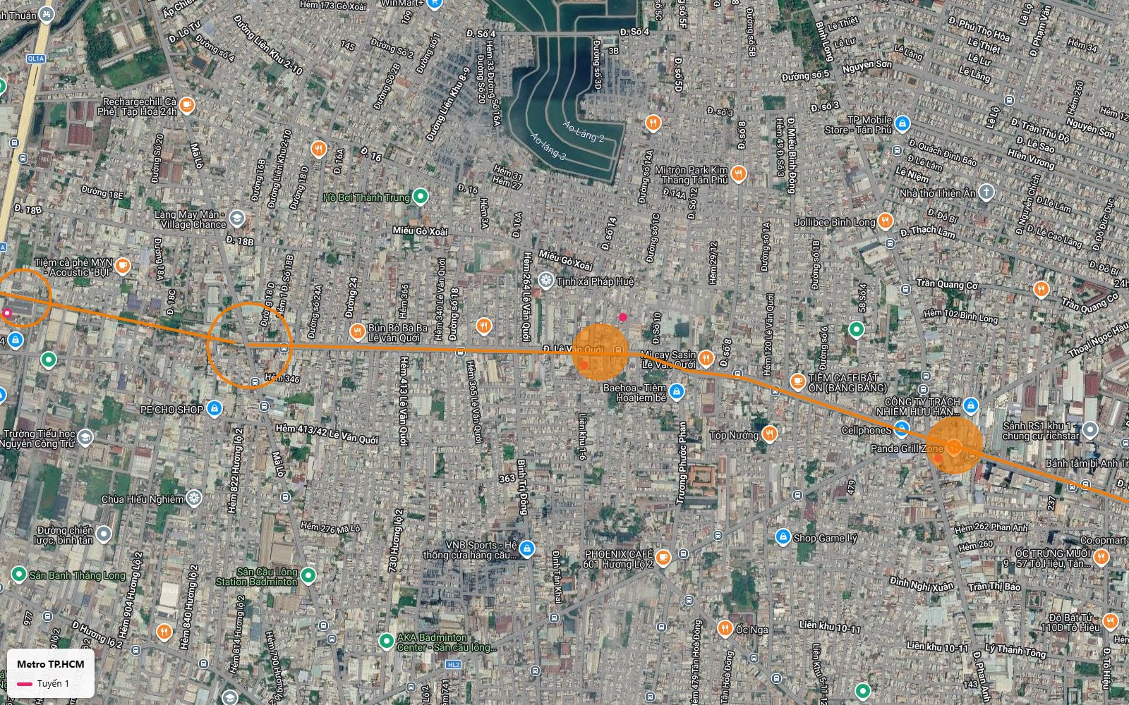 Hai ga ngầm của tuyến metro số 1 dưới trục Lê Văn Quới quận Bình Tân nhìn từ ảnh vệ tinh