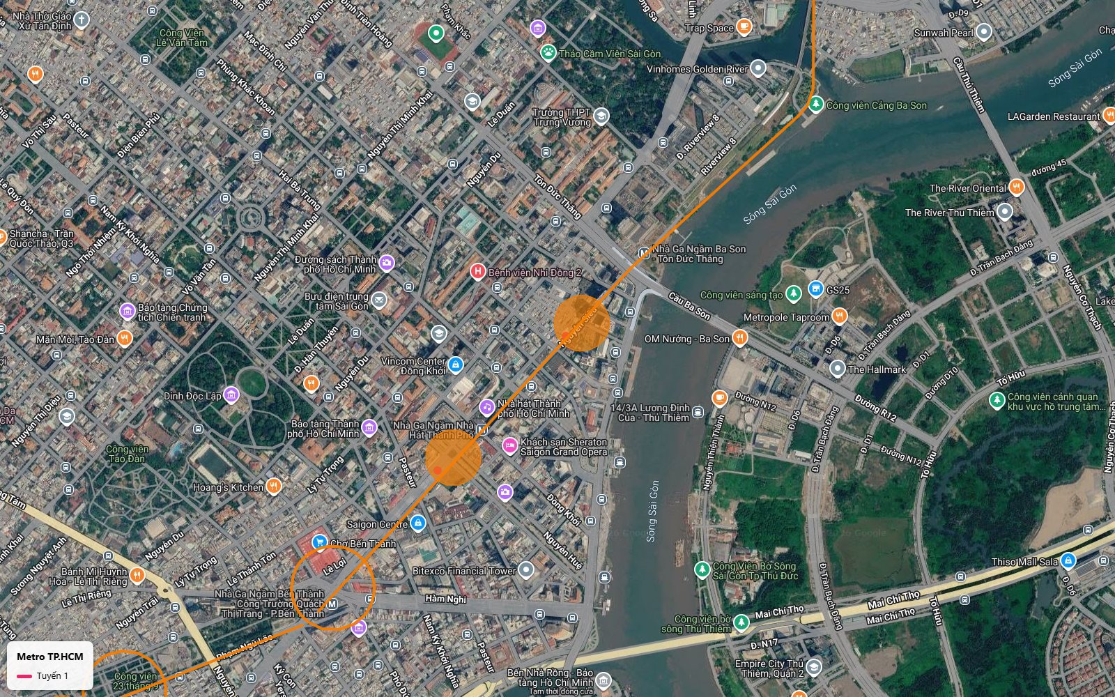 Ga ngầm Ba Son tuyến metro số 1 bên bờ sông Sài Gòn cạnh cầu Ba Son và Vinhomes Golden River
