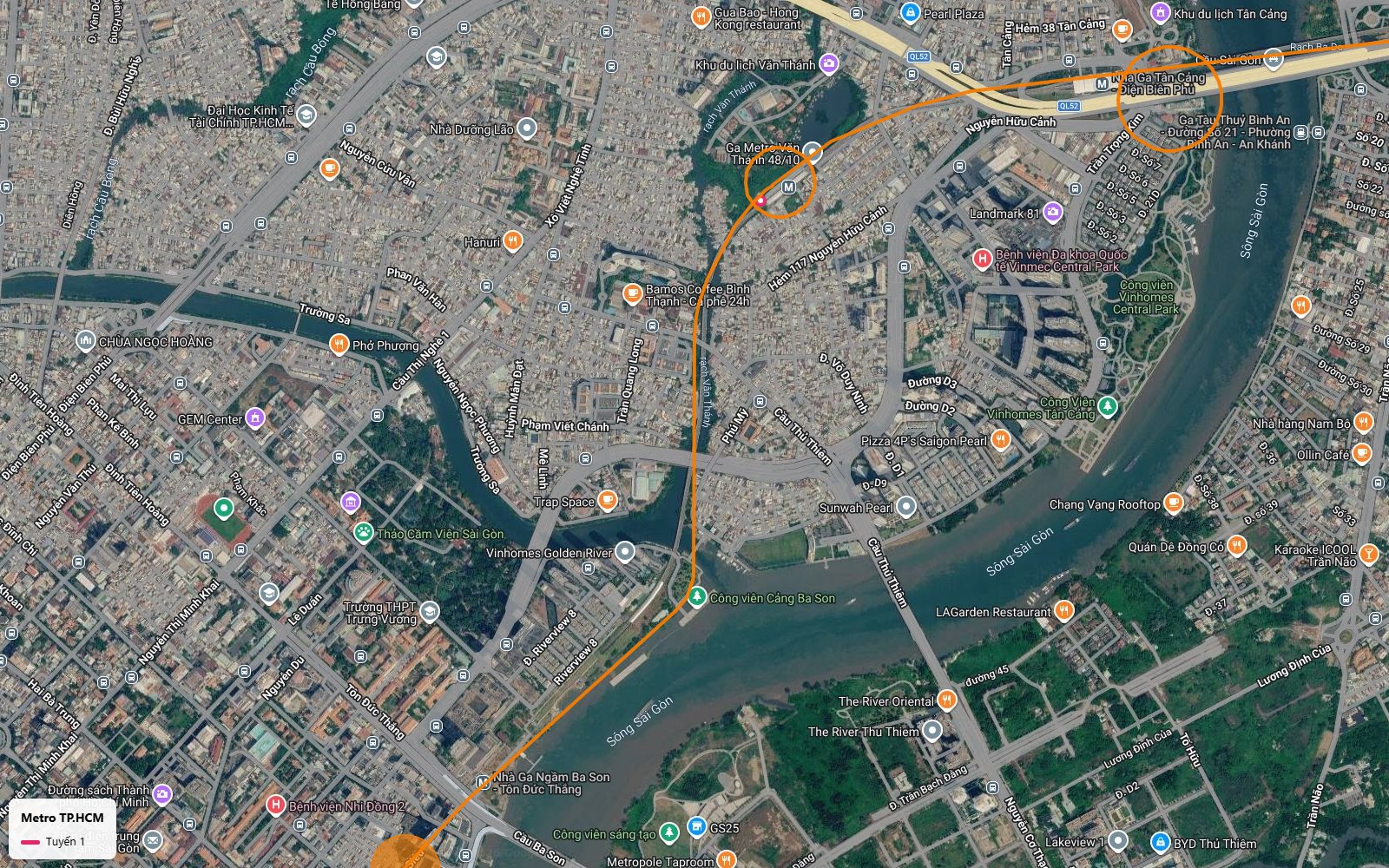 Ga Văn Thánh tuyến metro số 1 tại quận Bình Thạnh vượt rạch Văn Thánh gần Landmark 81 và ga Tân Cảng