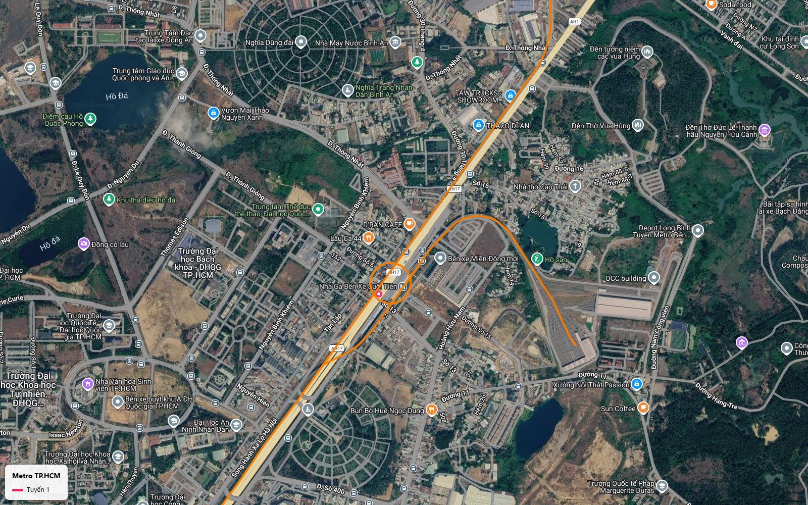 Ga Bến xe Suối Tiên tuyến metro số 1 đối diện Bến xe Miền Đông mới với nhánh rẽ vào depot Long Bình