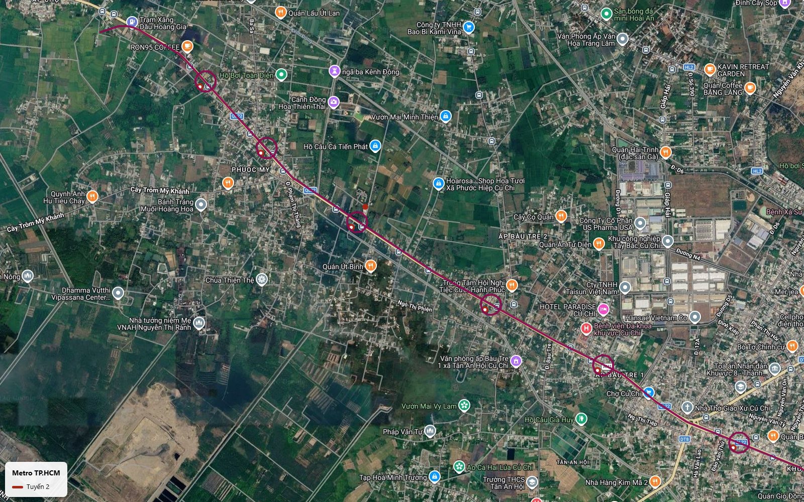 Lộ trình tuyến metro số 2 TP.HCM đoạn Phước Mỹ Bàu Tre chạy dọc Quốc lộ 22 cạnh Khu công nghiệp Tây Bắc Củ Chi