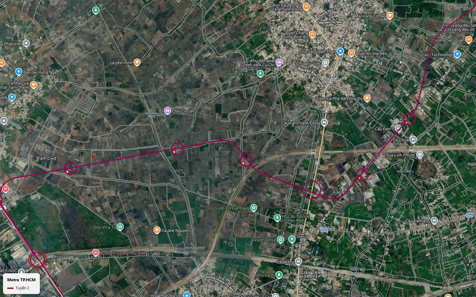 Toàn cảnh nhánh 17 km của tuyến metro số 2 TP.HCM từ Tân Phú Trung qua Tỉnh lộ 15 đến Võ Văn Bích, Củ Chi