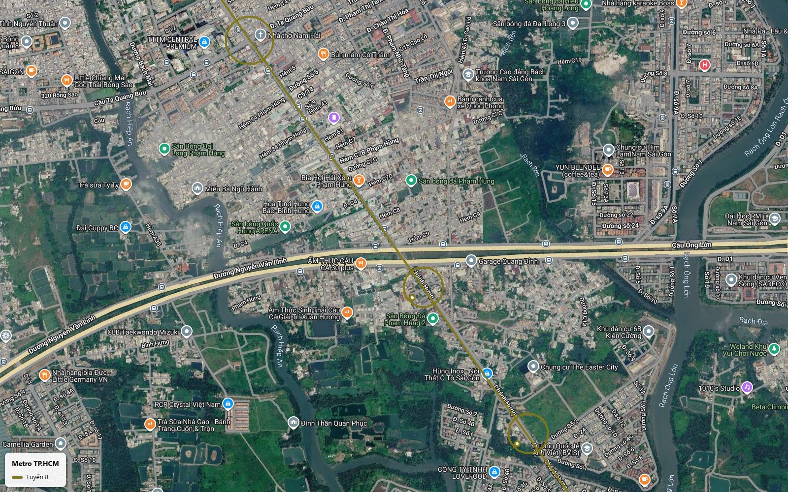 Nhìn từ tàu tuyến metro số 8 xuống đại lộ Nguyễn Văn Linh gần cầu Ông Lớn qua xã Bình Hưng RMIT Nam Sài Gòn